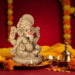 Cycle Pure 6 Inch Clay Ganesha for Chaturthi, Eco-Friendly with 2 Agarbatti Packs | Decorative Showpiece  -  15 cm