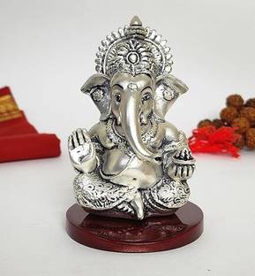 Mishtukocrafts Silver Ganesha Statue/idol /murti for home/office/room/gift Resin Decorative Showpiece  -  8.75 cm