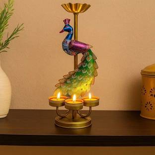 MAA BHAWANI HANDICRAFTS Peacock Diya Decorative Showpiece  -  40 cm