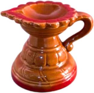 BalajiTraadings Ceramic Decor Handle Diyas (Pack of 2) Ceramic (Pack of 2) Table Diya