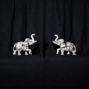 KISSU PACKS Metal Elephant Statue For Good Luck With Silver Elephant Showpiece For Home Decorative Showpiece  -  6 cm