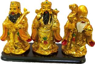PURAVEDIC FengShui Fuk LUK SAU Trinity Of Deities - for Health Wealth Happiness Decorative Showpiece  -  14 cm