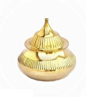 MAHSON Pure Brass Sindoor Dibbi Kumkum Box Traditional Handmade Decorative Showpiece  -  8 cm