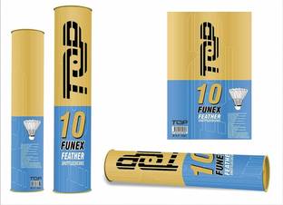 FunEx TOP PREMIUM FEATHER BADMINTON SHUTTLECOCKS (WHITE) PACK OF 10 Feather Shuttle  - White
