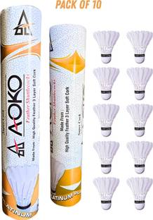 AOKO Super Feather Shuttlecocks for Badminton, Pack of 10 Feather Shuttle  - White