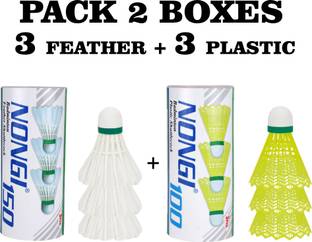 Nongi Badminton Shuttlecock 2 BOX for indoor and outdoor sports Plastic & Plastic Shuttle  - White, Yellow