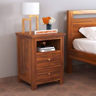 Dreamydesks Solid Wood Bedside Table with 2 Drawers & Shelf Storage for Bedroom Solid Wood Bedside Table