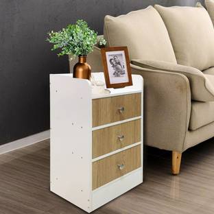 KAWACHI Sofa Side Living Room End Side Table With Storage 3 Drawer Cabinet Night Stand Engineered Wood Bedside Table