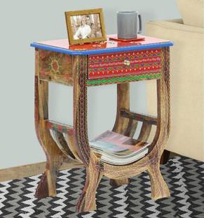 APRODZ Wooden Handpainted Bedside Side Table Solid Wood Side Table