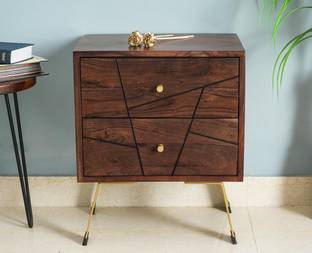 FURNISELAN Solid Wood Two Drawer Storage Bedside Table For Bedroom Solid Wood Side Table