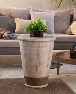 Metalsmith White Mango Wood Side Table For Home, Shop, Restaurant & Office (Std,Pack of 1), Solid Wood End Table