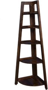 Artesia 5 Tier Mango Wood Corner Shelf for Living Room/Bedroom - Brown Solid Wood Corner Table