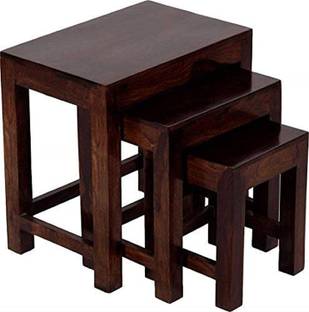 JMKSELLERS Table Set of 3 Stool | Side Table Living Room | Table Corner Table Walnut Finish Solid Wood Side Table
