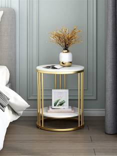 Smarts collection Round Sofa Side Table, End Tables Corner Table Living Room(Golden-White) Metal Side Table