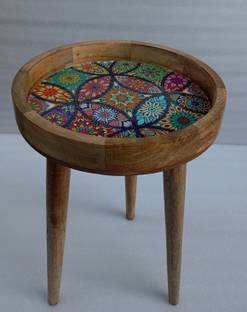 OnlineCraft Mango Wood Resin Arts Design Table For Round Drink table Solid Wood Side Table