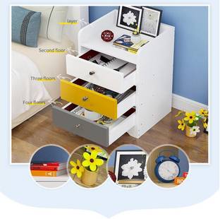KAWACHI Home Bedroom Sofa Side End Bed Side Table Storage Cabinet with 3 Drawers Engineered Wood Bedside Table
