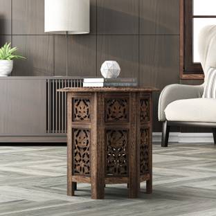 House of Pataudi Wooden Handcrafted Carved Solid Folding Brown Coffee Table Solid Wood Side Table