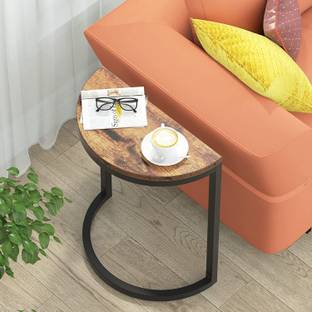 Indian Decor 49127 End Table Half Round, Narrow Side Table with Metal Frame Solid Wood Side Table