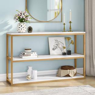 PRITI 3-Tier Console Table, Faux Marble Top and Metal Frame Engineered Wood Console Table