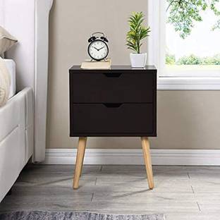 DUA DECOR SHOPPEE Modern Bedside Table with Solid Wood Legs Minimalist 2 Drawer Solid Wood Bedside Table