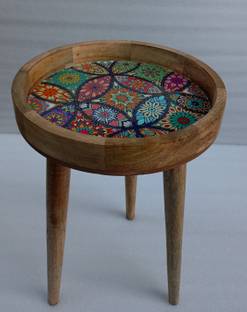 KHUSUBHDECOR KHUSUBHDECOR Mango Wood Rasin Arts Design Table for Round Drink Table Solid Wood Bedside Table