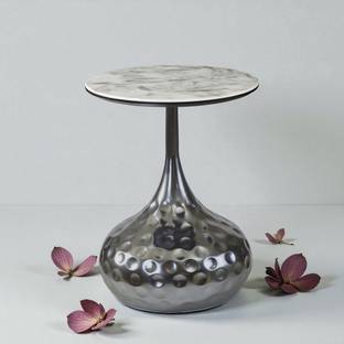 THE ATTIC The Attic Luna Marble Top End Table Round Modern Décor,Titanium Metal End Table