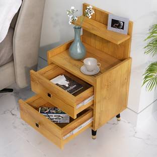 Hexa Red Bed Side Table with 2-Drawer, Nightstand, Bedrooms, Storage Cabinet Engineered Wood Bedside Table