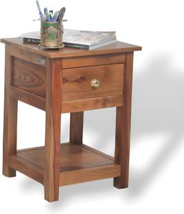 INDIKASA INDIKASA Amara Bedside Table | Solid Sheesham Wood | Teak Finish - Solid Wood Bedside Table
