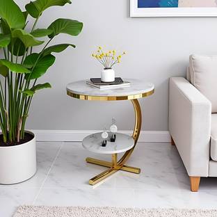 Creation Art Metal Frame Engineering Wood Top 2 Teir Side \ End Table Metal End Table