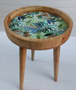 KHUSUBHDECOR WOODEN FOLDING SIDE TABLE ROUND SHAPE WITH MULTI PRINT Engineered Wood Side Table