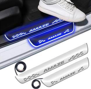FABTEC Mirror Finish Car Door Foot Step LED Sill Plate for AMAZE (Set of 4, Blue) Door Sill Plate