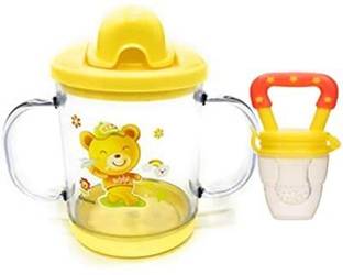 CHILD CHIC BPA Free Unbreakable Sippy Cup (Sipper Mugs for Kids/Children/Babies/Infants) with Handles 200 ml and Baby Fruit Feeder Pacifier- Choose Your Color