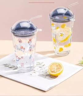 Veryke Cute Cat Straw Cup 600 ml Water Bottle (Set of 1, Light Green) Plastic Coffee Mug