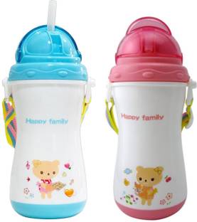 Kidsify Baby Opaque Soft Straw Sipper White Anti Spill Sippy Cup with Adjustable Strap for Baby & Kids Water Bottle/Juice Sipper BPA Free 350ML (Pack of 2)