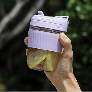 GARIHC ENTERPRISE Reusable Glass Mug with Lid and Straw Stylish Glass Sipper Mug [Multicolor]