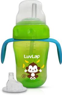 LuvLap Banana Time Sipper / Sippy Cup 210ml, Anti-Spill Design with Soft Silicone Spout and Straw, 6m+ (Green)