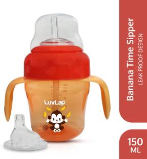 LuvLap Banana Time Sipper / Sippy Cup 150ml, Anti-Spill Design with Soft Silicone Spout and Straw, 6m+