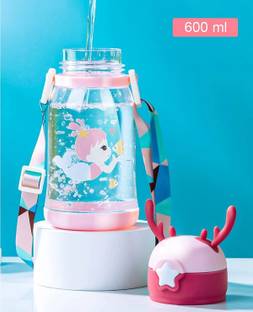 Modiza Deer Horn Cartoon Design Sipper Water Bottle for school Kids with Lock cap
