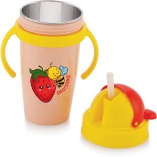 Nabhya Inner Steel Cartoon Print Water Bottle With Straw 360 ML Sipper Bottle for Kids