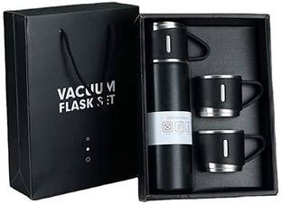 SIDDIVINAYAK CREATION Stainless Steel Vacuum Flask Set with 3 Steel Cups 500 ml Bottle