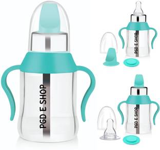 PGD Multiuse Baby Feeding Bottle Sipper Cup with Twin Training Handle, Nipple, Spout - 200 ml