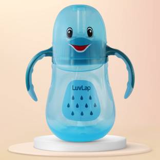 LuvLap Little Dolphin Baby Sipper/Sippy Cup 280ml, Anti-Spill Soft Silicone Straw 6m+