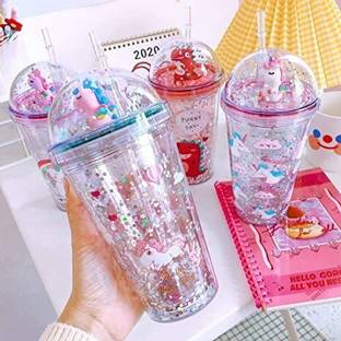 luzzo Plastic Light and Non Light Sipper Tumbler With Straw 600ml Unicorn Design