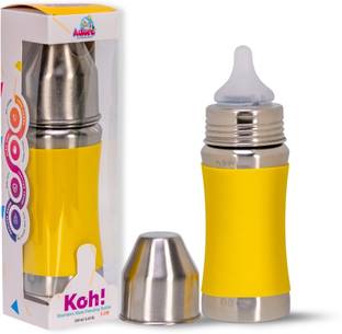 Adore Koh Stainless Steel 2 Stage Wide Neck Feeding Bottle with Silicon Sleeve-250ml