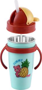 Nabhya Inner Steel Cartoon Print Water Bottle With Straw 360 ML Sipper Bottle for Kids