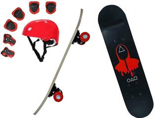 Baba Fab Squid Game Printed Skateboard Combo with Helmet & Safety Kit for Kids Skating Kit