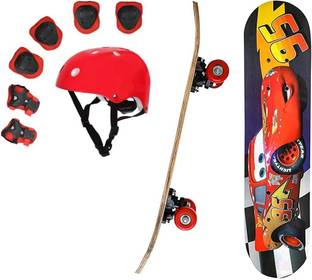 Baba Fab McQueen Car Printed Skateboard Combo with Helmet & Safety Kit for Kids Skating Kit