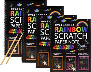 KRAFTMASTERS A4 Rainbow Art Scratch Paper Book Sheets with Stylus, 10 Pages, Multicolor Sketch Pad