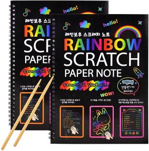 BM RETAIL A4 Rainbow Art Scratch Paper Book Sheets with Stylus, COMBO Sketch Pad