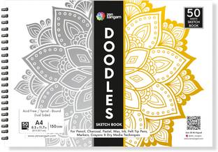 Zen Sangam Express your Mind Artists' A4 Doodles Sketch Book - 11.7 x 8.3 Inch (50 Sheets) - Spiral-Bound Sketchpad for Beginners - Acid Free Paper for Doodling Sketch Pad